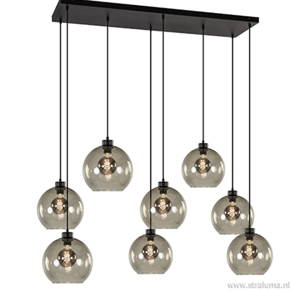 Straluma Hanglamp plaat 8-L zwart glas smoke 25cm> Eettafellampen|Pendel Lampen