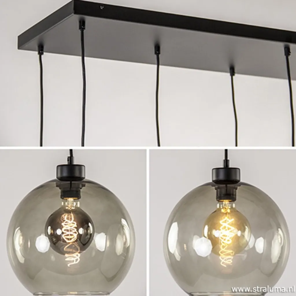 Straluma Hanglamp plaat 8-L zwart glas smoke 25cm> Eettafellampen|Pendel Lampen