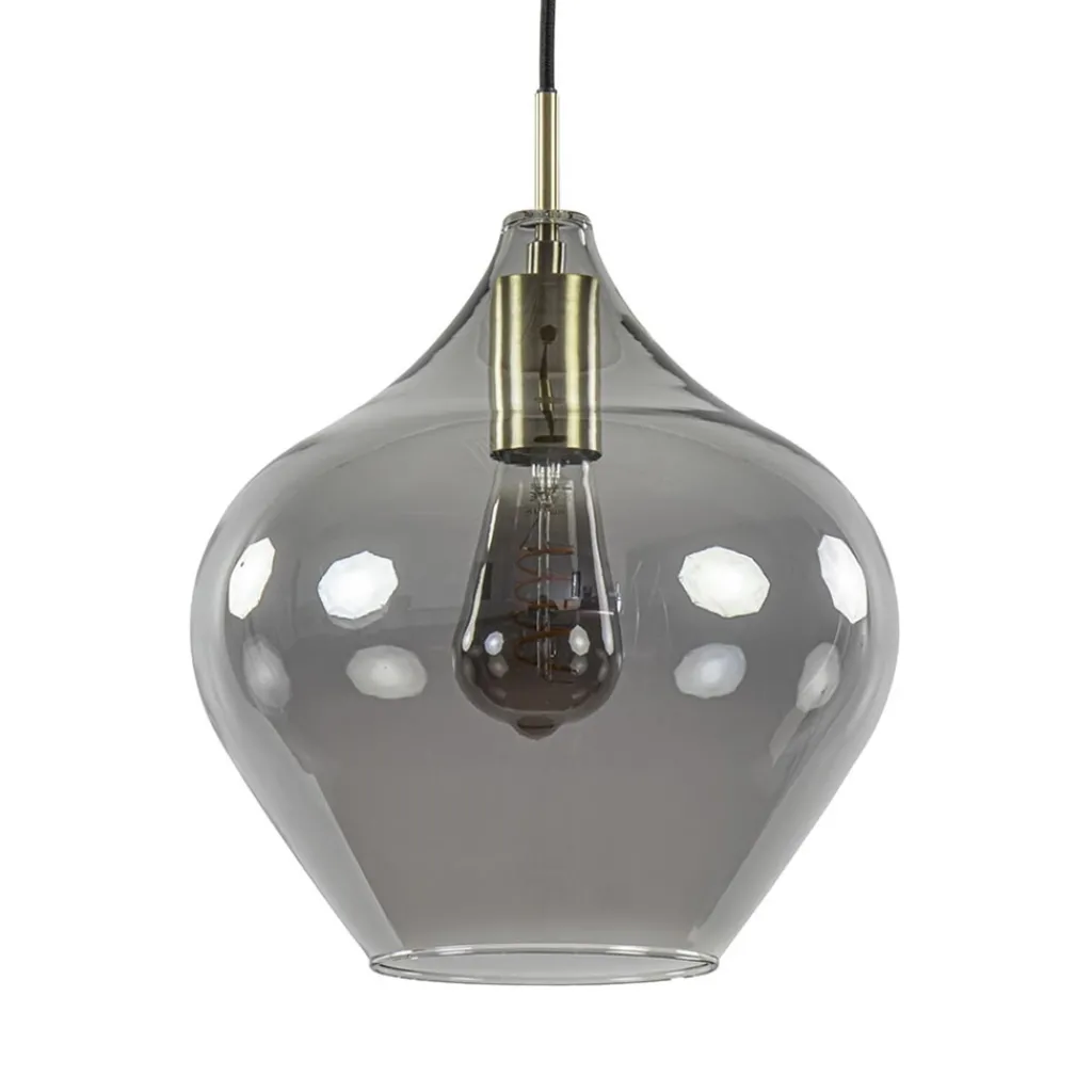 Straluma Hanglamp Rakel 27cm antiek brass+smoke glas> Light and Living|Woonkamerlampen