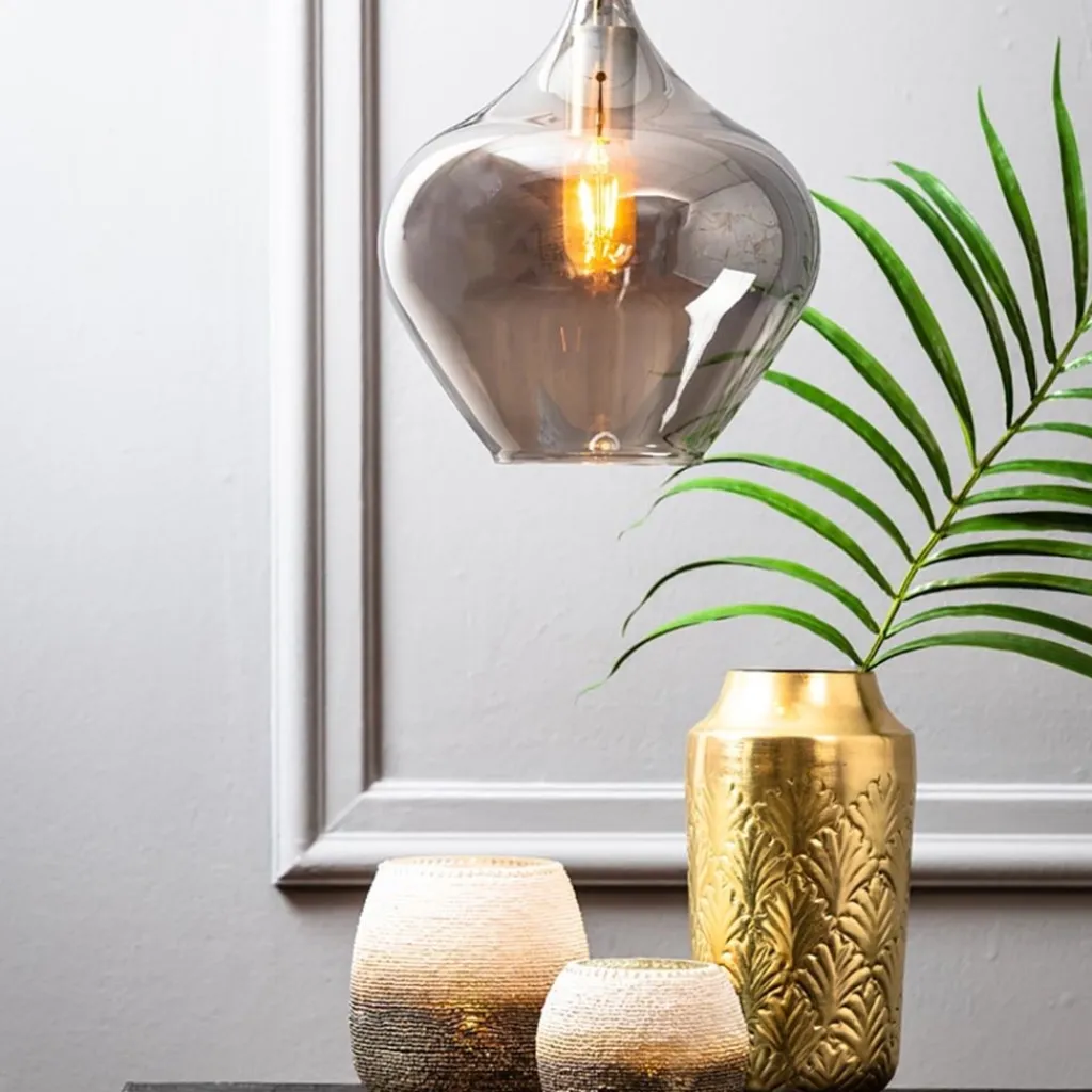 Straluma Hanglamp Rakel 27cm antiek brass+smoke glas> Light and Living|Woonkamerlampen