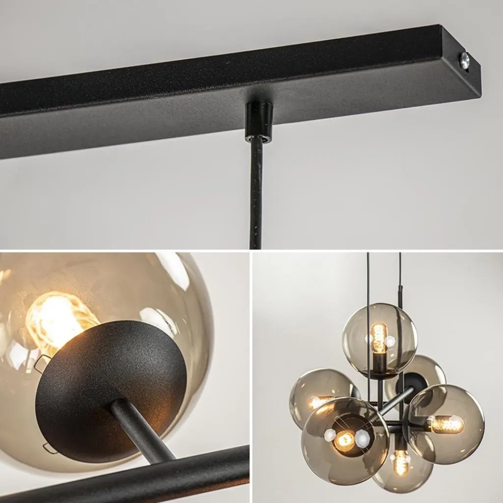 Straluma Hanglamp Random bol 6L zwart met smoke glas> Eettafellampen|Keukenverlichting