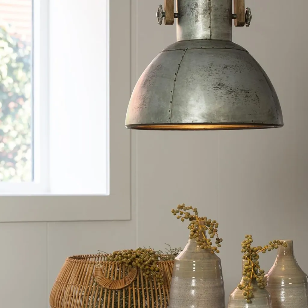 Straluma Hanglamp Shelly industrieel zink/hout> Light and Living|Woonkamerlampen