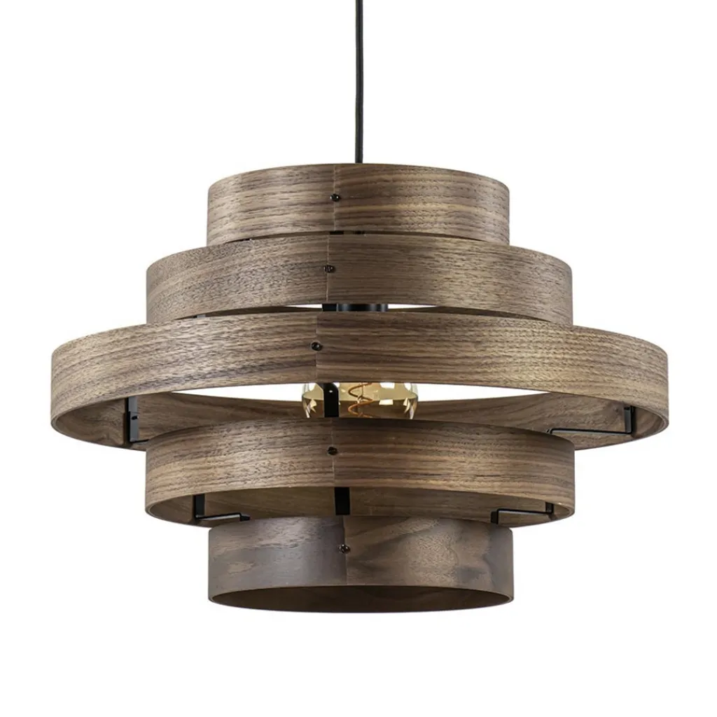 Straluma Hanglamp Walnut 6-ringen hout/zwart> Woonkamerlampen|Slaapkamerlampen