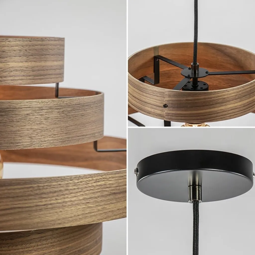 Straluma Hanglamp Walnut 6-ringen hout/zwart> Woonkamerlampen|Slaapkamerlampen