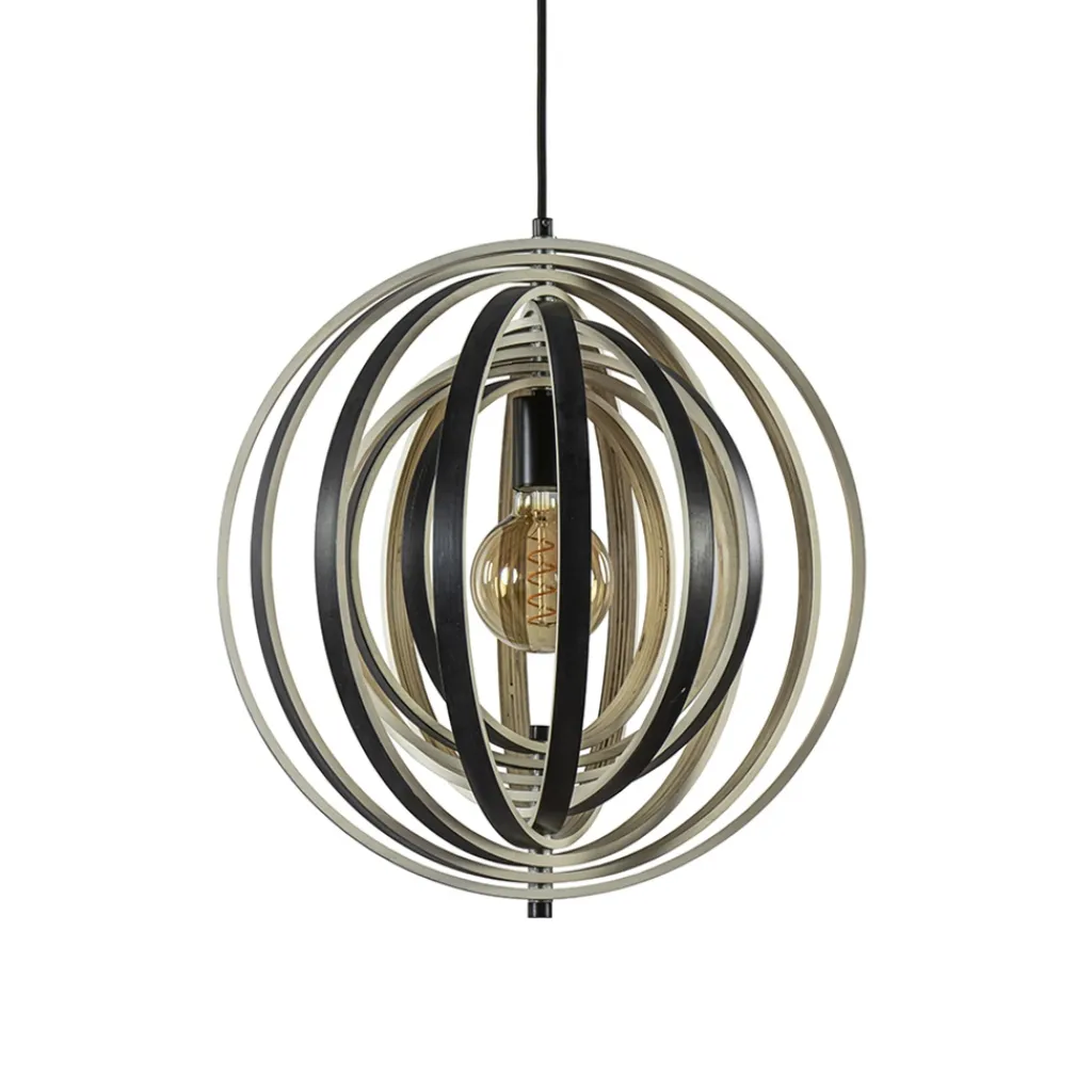 Straluma Hanglamp Woody 44 zwart/naturel hout> Eettafellampen|Woonkamerlampen