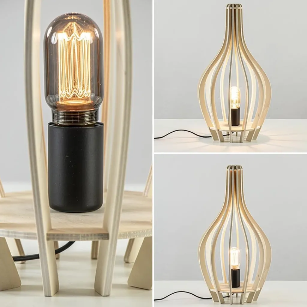 Straluma Houten tafellamp kegel naturel met zwart> Keukenverlichting|Tafellampen