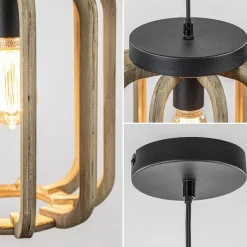 Straluma Industrieel landelijke hanglamp mat zwart met ruw hout><noscript><img width=