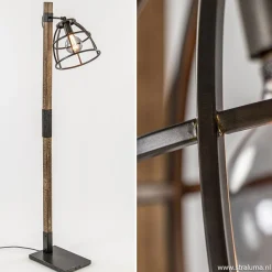 Straluma Industrieel landelijke vloerlamp Matrix hout met metalen korf> Kooilampen|Slaapkamerlampen