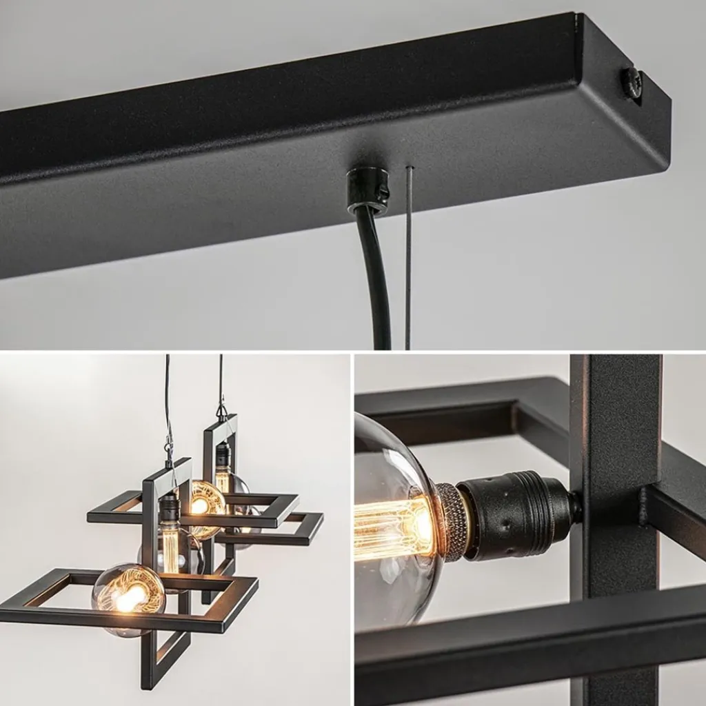 Straluma Industriële hanglamp mat zwart metalen frame> Eettafellampen|Keukenverlichting