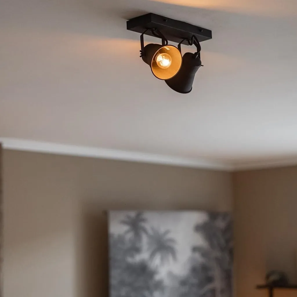 Straluma Industriële 2-lichts plafondspot mat zwart> Opbouwspots|Woonkamerlampen