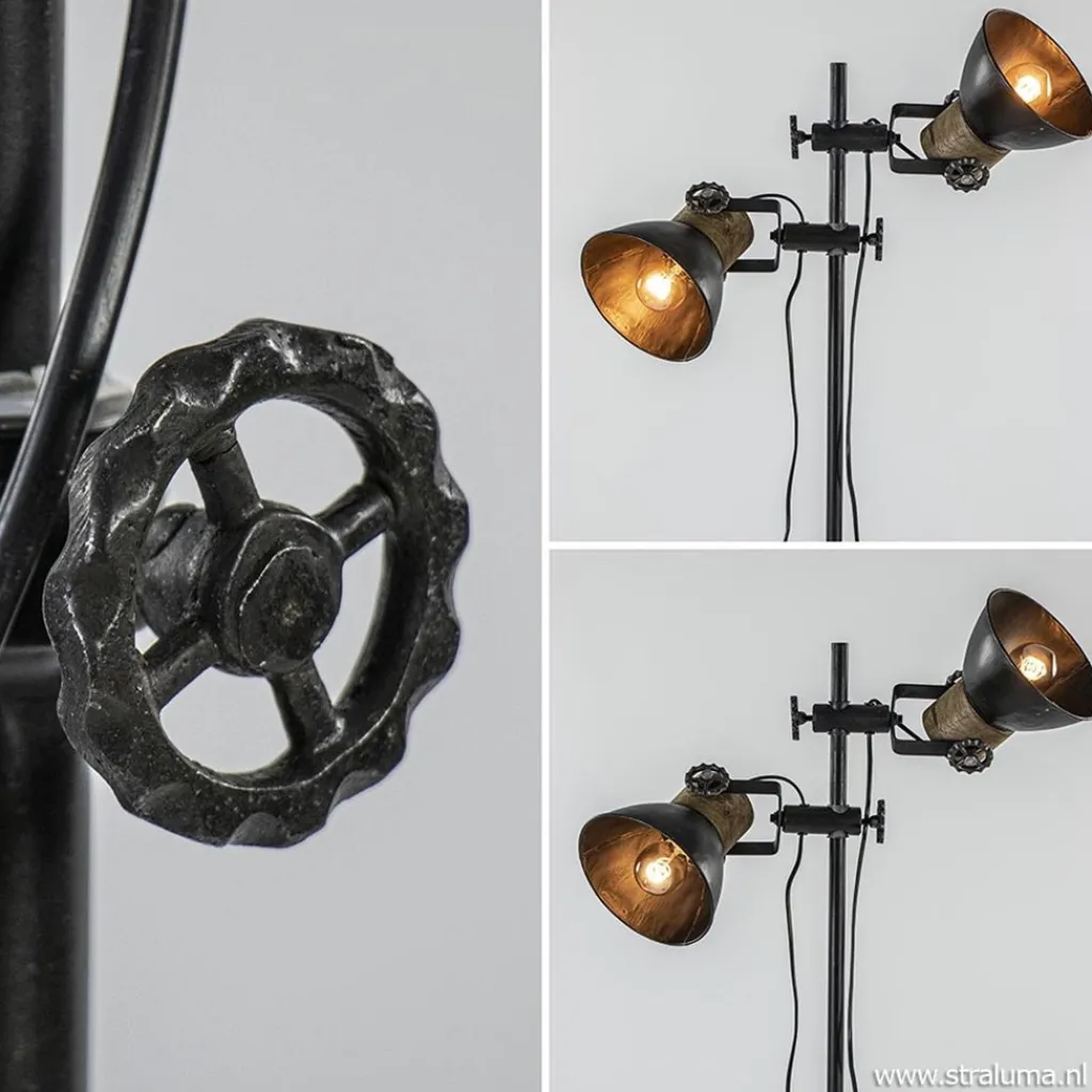 Straluma Industriële vloerlamp Jody metaal met hout> Light and Living|Industriële Verlichting