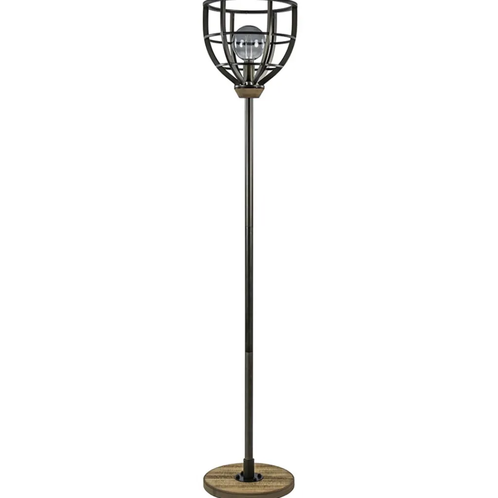 Straluma Industriële vloerlamp zwart staal met houten details> Vloerlampen|Industriële Verlichting