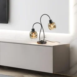 Straluma Klassieke 2-lichts tafellamp zwart met smoke glas><noscript><img width=