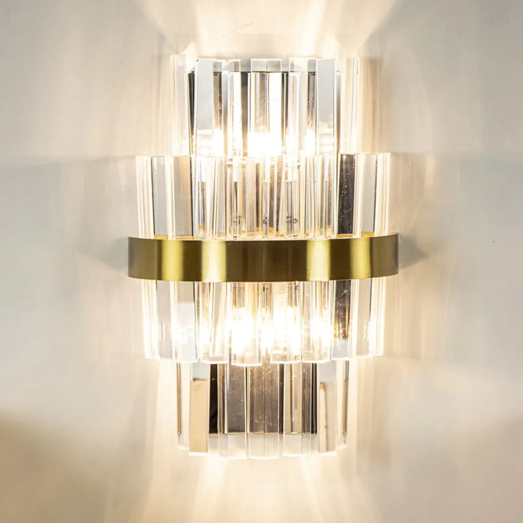 Straluma Klassieke wandlamp brushed brass met helder kristal> Wandlampen|Klassieke Verlichting
