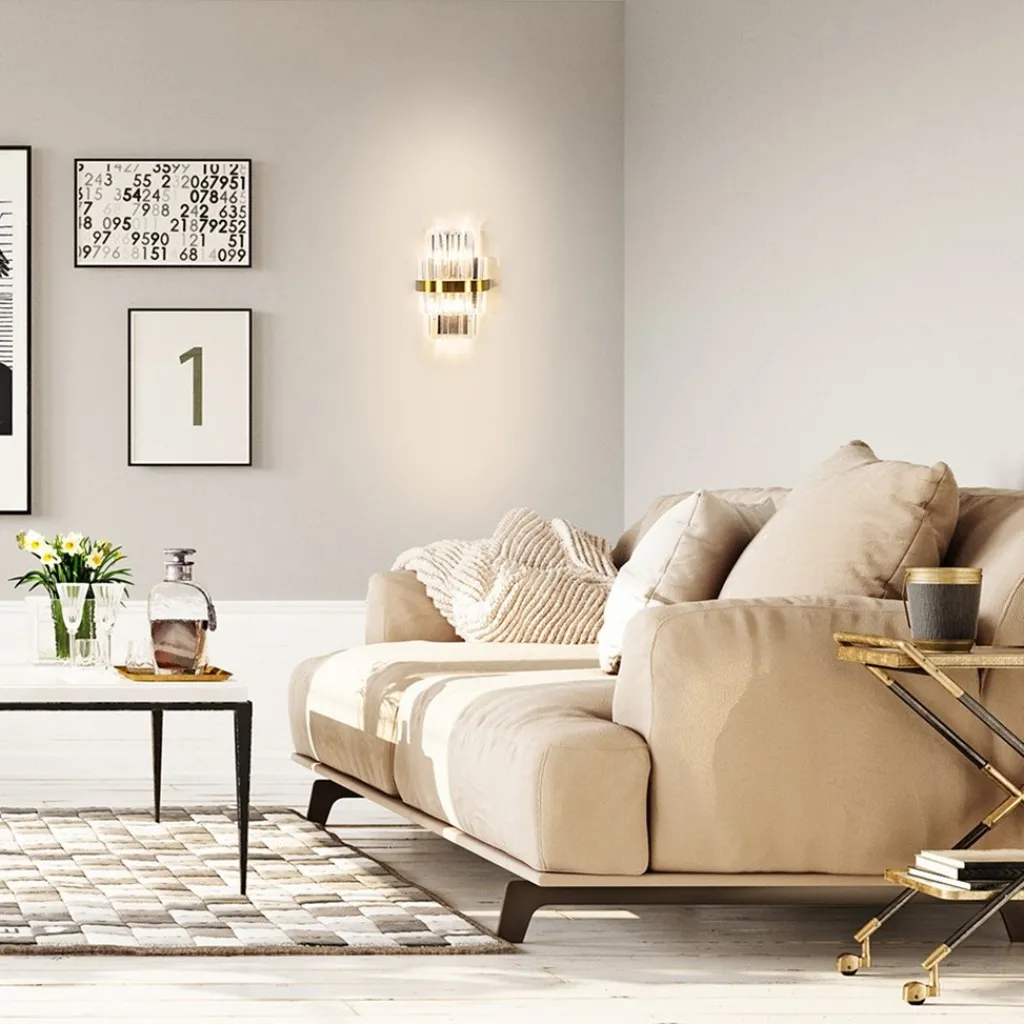 Straluma Klassieke wandlamp brushed brass met helder kristal> Wandlampen|Klassieke Verlichting