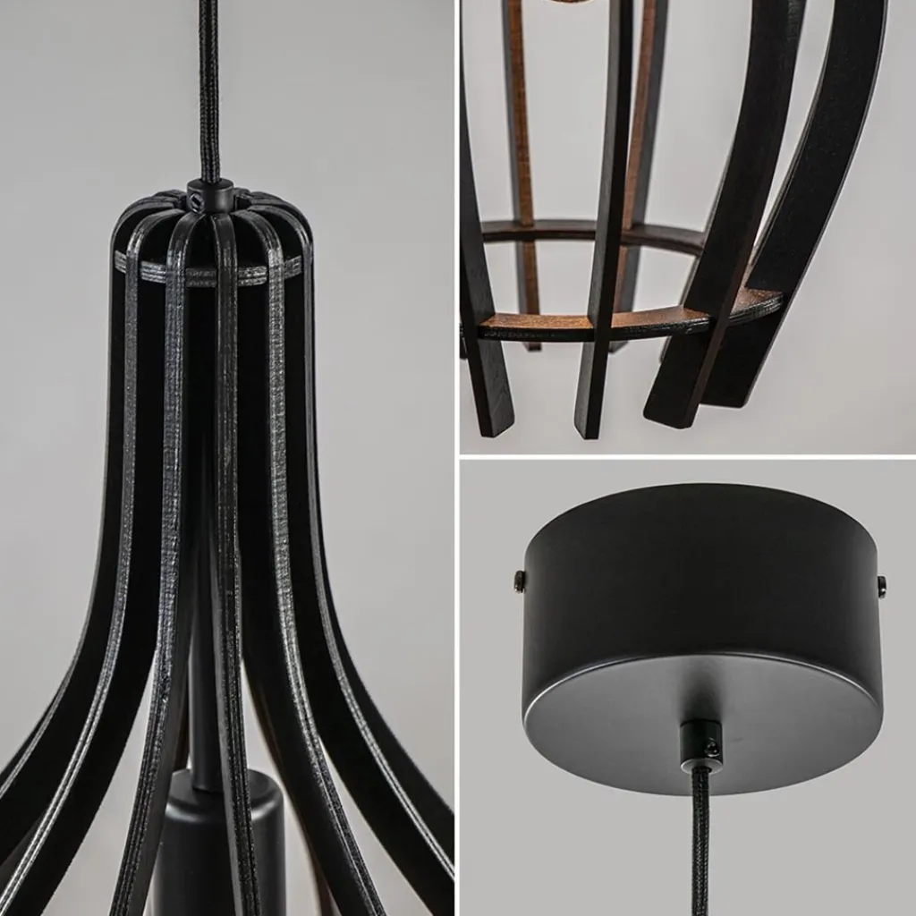 Straluma Kleine hanglamp kegel houten lamellen zwart> Eetkamerverlichting|Hanglampen