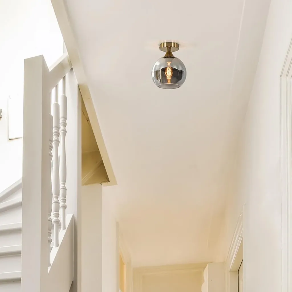 Straluma Kleine plafondlamp goud met smoke glas> Plafondlampen|Retro Verlichting