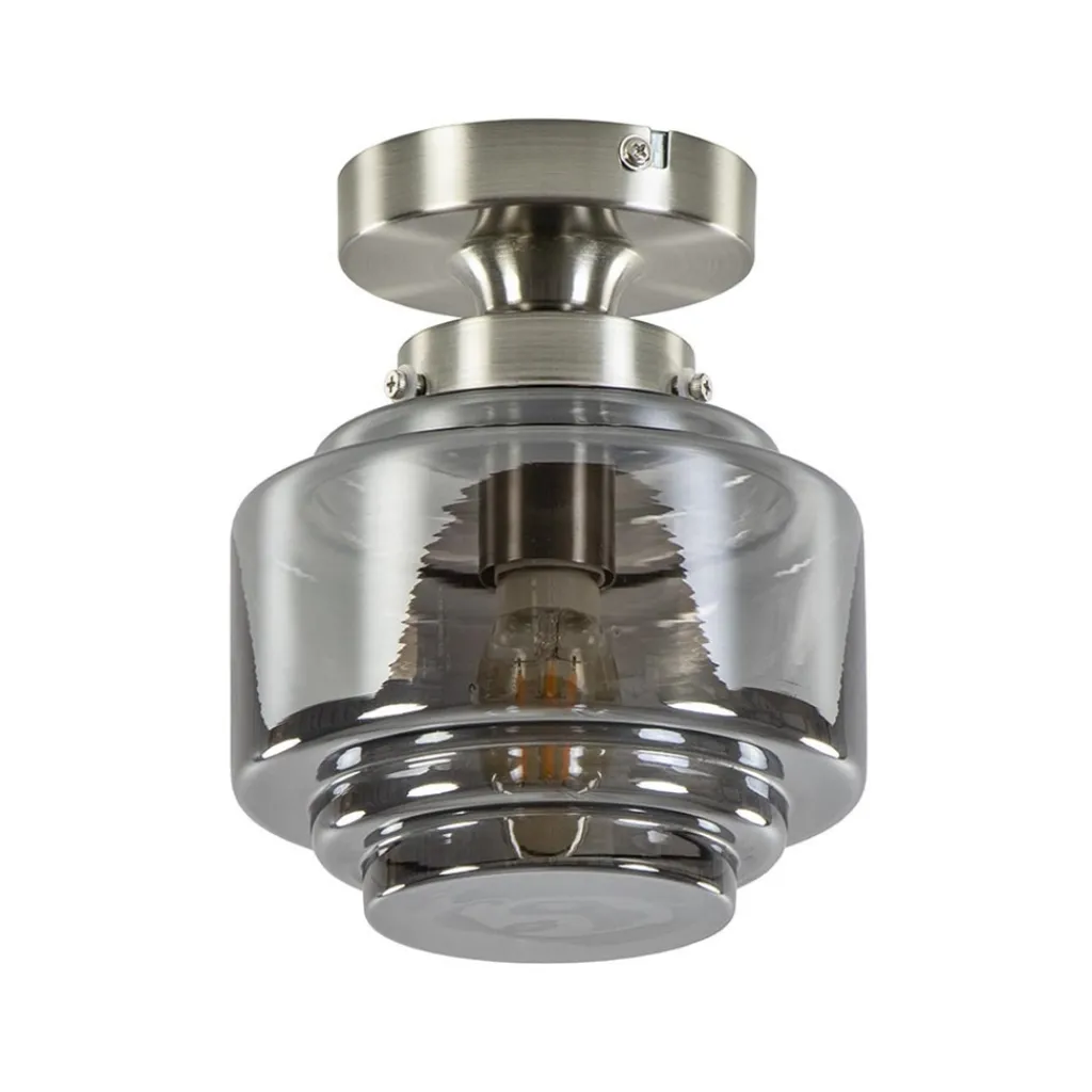 Straluma Kleine plafondlamp hal/toilet met smokey glazen kap> Woonkamerlampen|Slaapkamerlampen