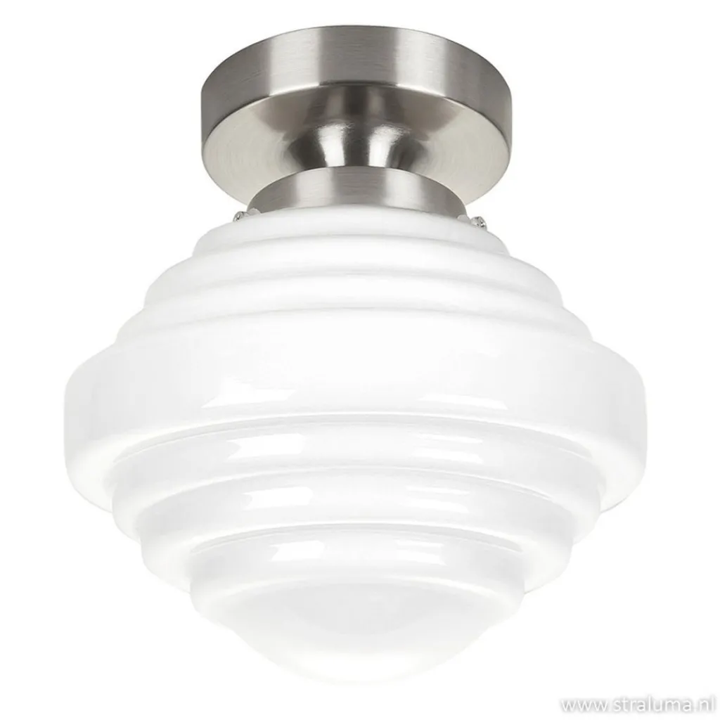 Straluma Kleine plafonnière staal met wit glas> Plafonnières|Keukenverlichting
