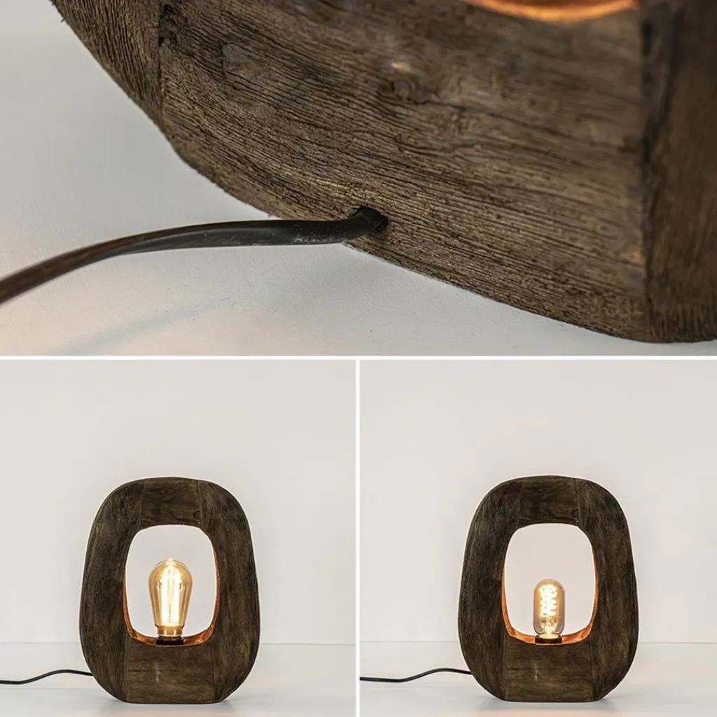 Straluma Kleine tafellamp Kelafo hout chocolade bruin> Light and Living|Woonkamerlampen