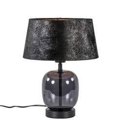 Straluma Kleine tafellamp zwart glas met stoffen kap> Tafellampen|Schemerlampen
