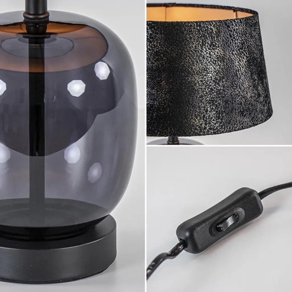 Straluma Kleine tafellamp zwart glas met stoffen kap> Tafellampen|Schemerlampen