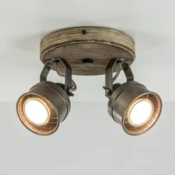 Straluma Landelijke 2-lichts opbouwspot gun metal met hout> Opbouwspots|Woonkamerlampen