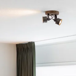 Straluma Landelijke 2-lichts opbouwspot gun metal met hout><noscript><img width=