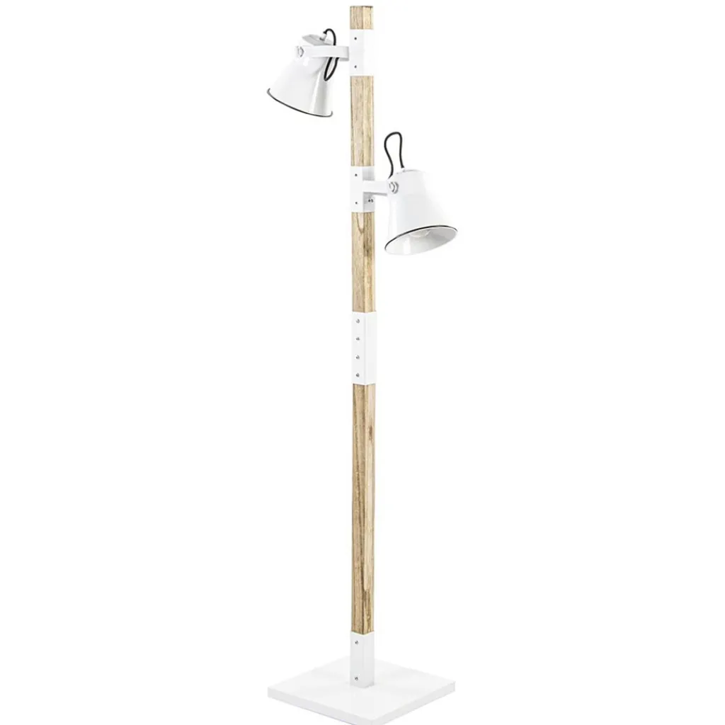 Straluma Landelijke 2-lichts vloerlamp hout met witte kappen> Leeslampen|Slaapkamerlampen