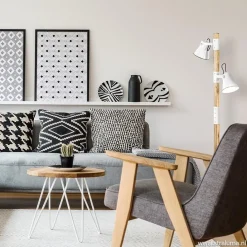 Straluma Landelijke 2-lichts vloerlamp hout met witte kappen><noscript><img width=