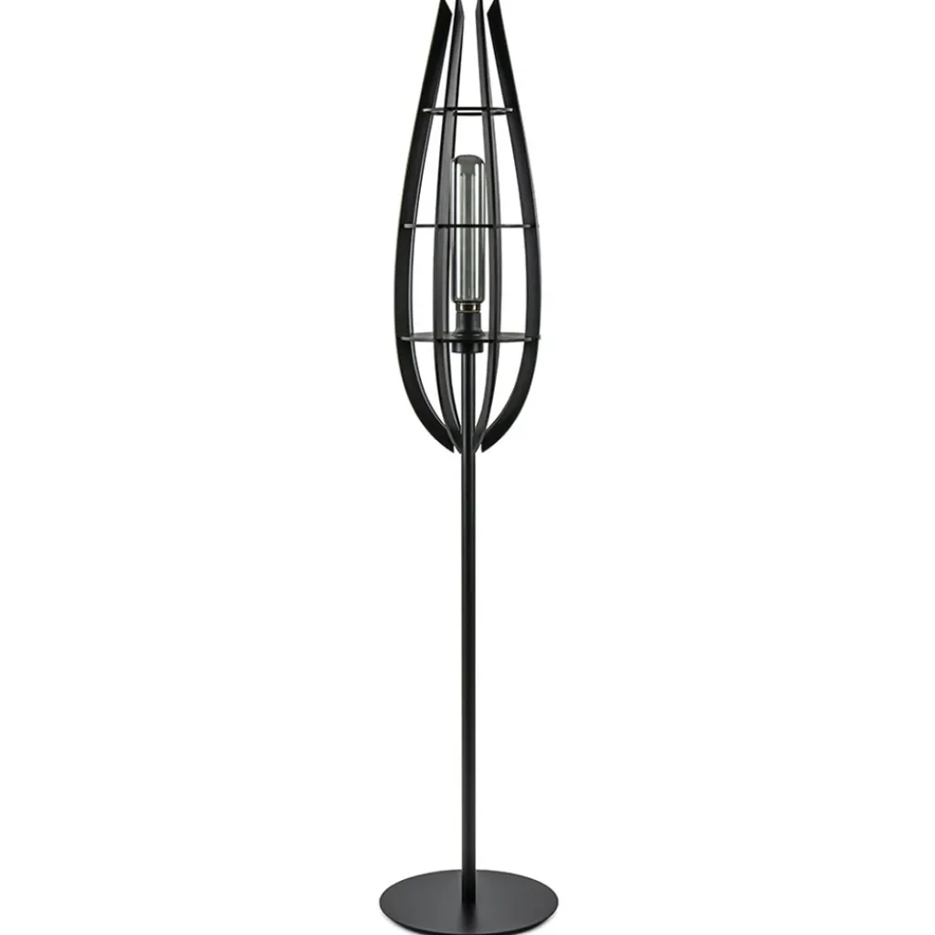 Straluma Landelijke vloerlamp mat zwart met houten kap> Vloerlampen|Botanische Verlichting