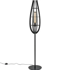 Straluma Landelijke vloerlamp mat zwart met houten kap> Vloerlampen|Botanische Verlichting