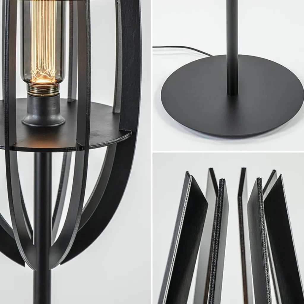 Straluma Landelijke vloerlamp mat zwart met houten kap> Vloerlampen|Botanische Verlichting