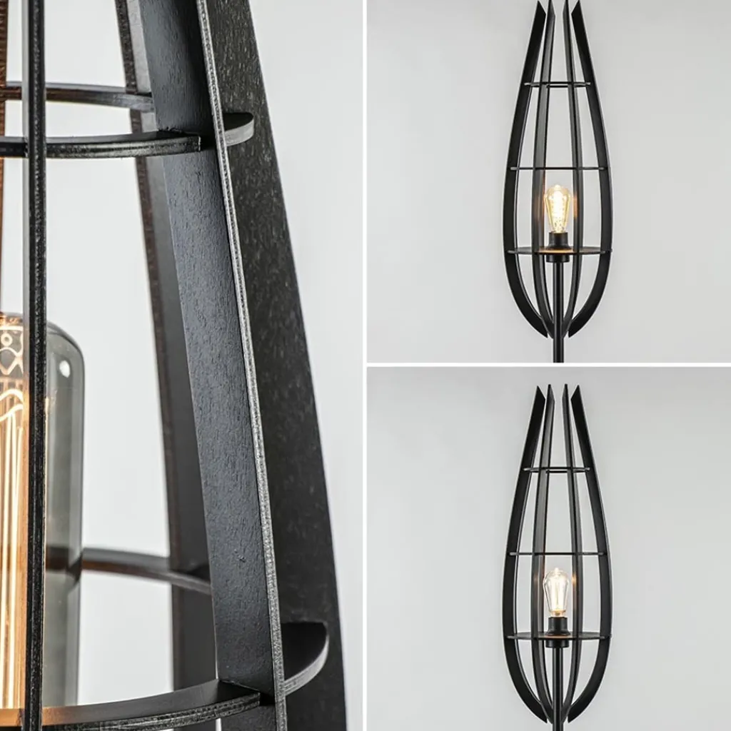 Straluma Landelijke vloerlamp mat zwart met houten kap> Vloerlampen|Botanische Verlichting