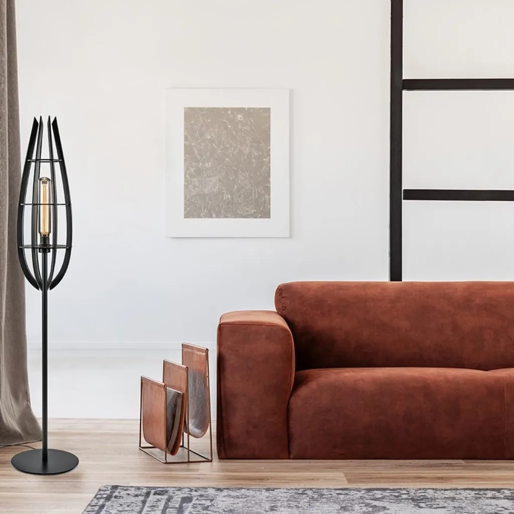 Straluma Landelijke vloerlamp mat zwart met houten kap> Vloerlampen|Botanische Verlichting