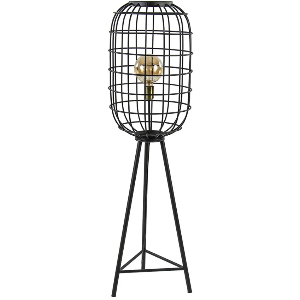 Straluma Landelijke vloerlamp Toah mat zwart met brons> Vloerlampen|Driepoot lampen