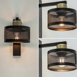 Straluma Landelijke wandlamp zwart/goud met ronde kap><noscript><img width=