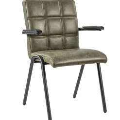 Straluma Lederen armstoel olijf groen met zwart metalen pootjes> Eetkamerstoelen