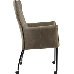 Straluma Lederen armstoel taupe met zwarte poot en wieltjes><noscript><img width=