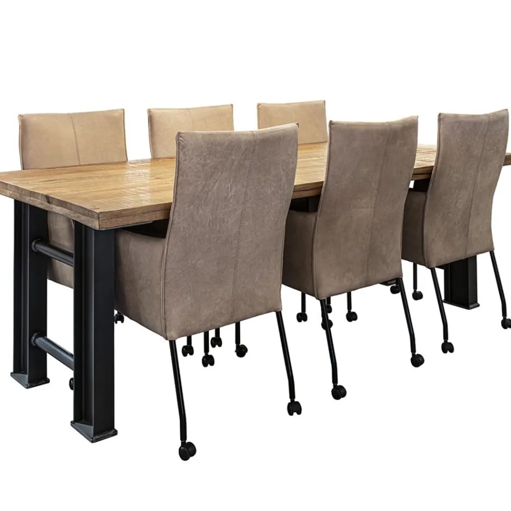 Straluma Lederen armstoel taupe met zwarte poot en wieltjes> Eetkamerstoelen