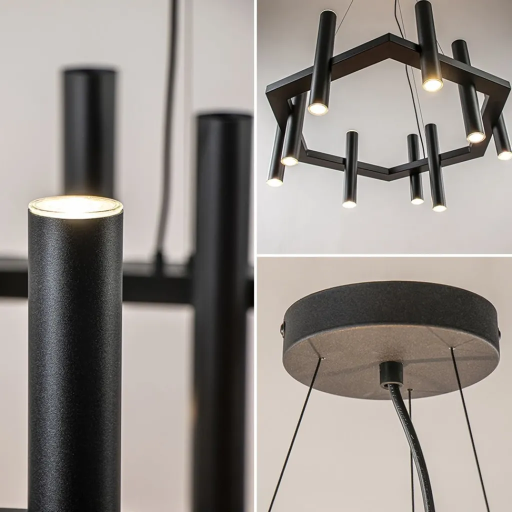 Straluma 12-Lichts design hanglamp 6-hoekig mat zwart> Hanglampen|Eettafellampen