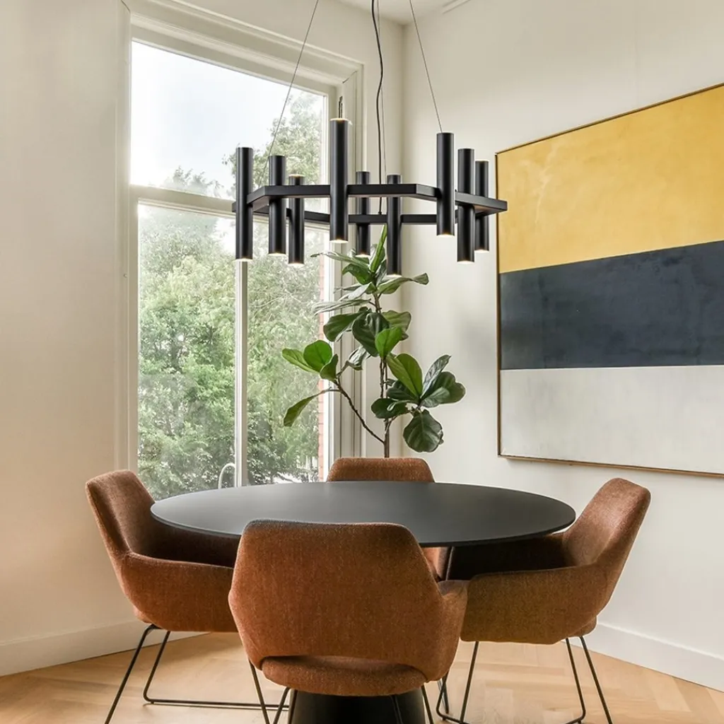 Straluma 12-Lichts design hanglamp 6-hoekig mat zwart> Hanglampen|Eettafellampen