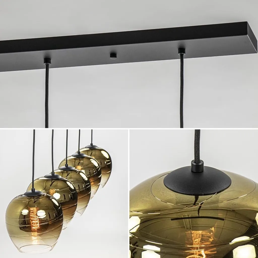 Straluma 5-Lichts eettafelhanglamp gold gradient glas> Eettafellampen|Keukenverlichting