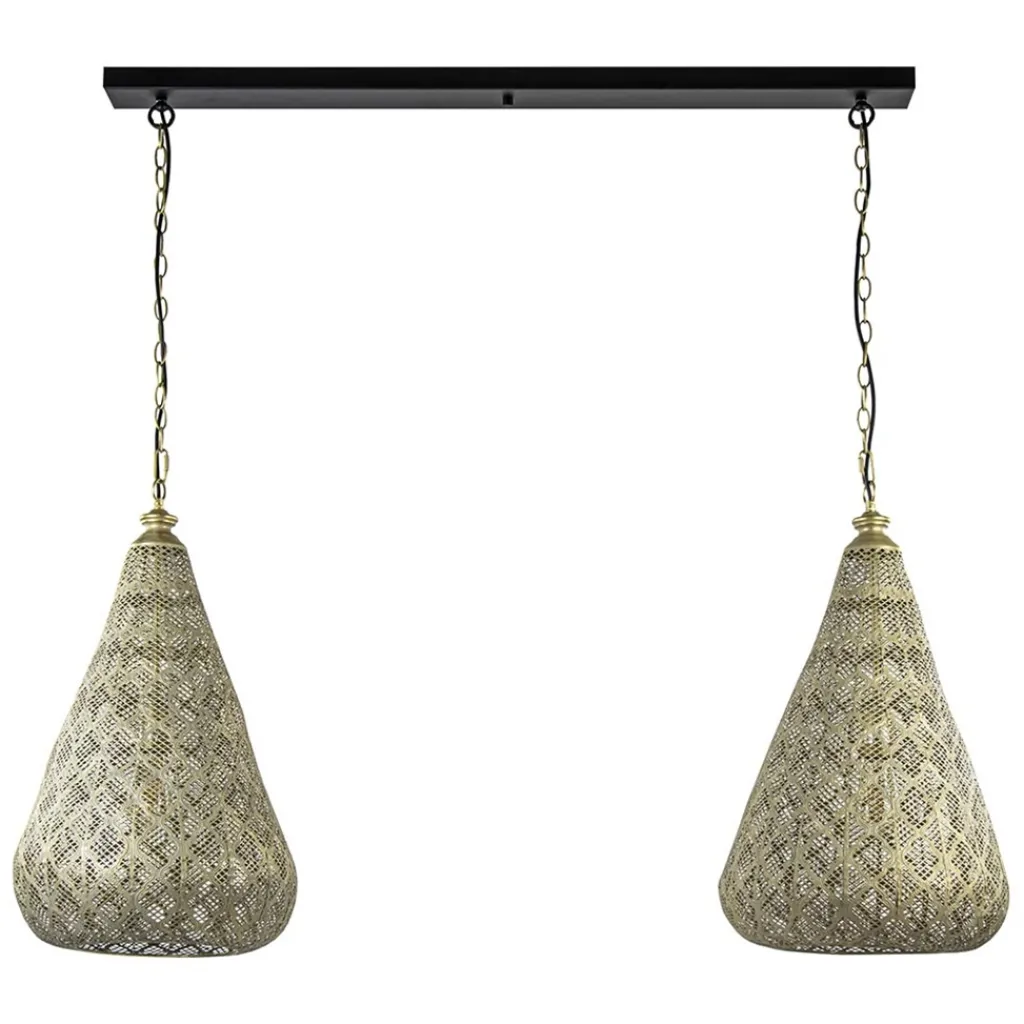 Straluma 2-Lichts eettafelhanglamp mat goud/zwart oriental> Eettafellampen|Keukenverlichting