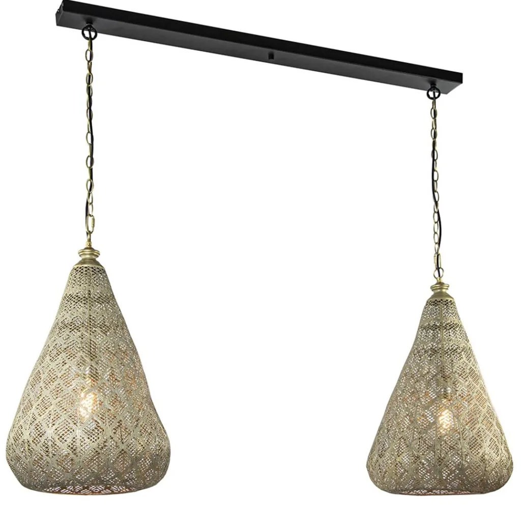 Straluma 2-Lichts eettafelhanglamp mat goud/zwart oriental> Eettafellampen|Keukenverlichting