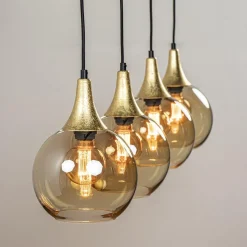 Straluma 4-Lichts eettafelhanglamp zwart/goud met amber glazen bollen><noscript><img width=