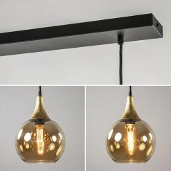 Straluma 4-Lichts eettafelhanglamp zwart/goud met amber glazen bollen><noscript><img width=