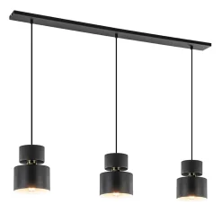 Straluma 3-Lichts eettafelhanglamp zwart met goud accent> Eettafellampen|Keukenverlichting