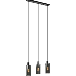Straluma 3-Lichts eettafelhanglamp zwart met cilinder smoke glas> Eettafellampen|Pendel Lampen