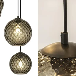 Straluma 8-Lichts eettafelhanglamp zwart met smoke glazen kappen reliëf><noscript><img width=